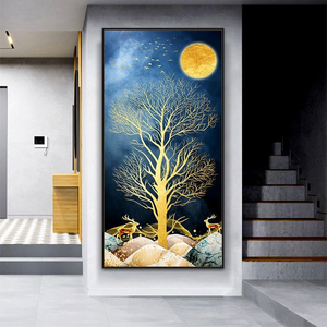 Arte <span class=keywords><strong>de</strong></span> Pared <span class=keywords><strong>de</strong></span> Porcelana <span class=keywords><strong>de</strong></span> Cristal Golden Tree, Decoración Moderna <span class=keywords><strong>de</strong></span> Lujo para Entrada <span class=keywords><strong>de</strong></span> Pasillo en Negro y Dorado - Product Image 2