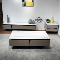 Ensemble de meubles de salon modernes avec plateau en pierre frittée et base en MDF, table basse, buffet et armoire latérale