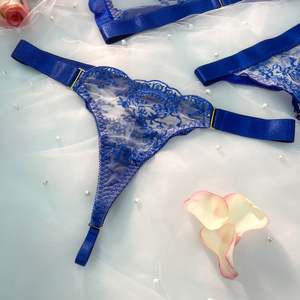 Conjunto de Lencería <span class=keywords><strong>Sexy</strong></span> de Encaje Azul con Bordado de 3 Piezas, Ecológico y Transpirable, Regalo de San Valentín, Medias para Mujeres Gordas - Product Image 2