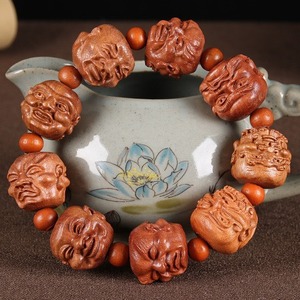 Pulsera de cuentas budistas de madera de melocotón con tallado de 18 rostros de Arhats, joyería de regalo para hombre - Product Image 2
