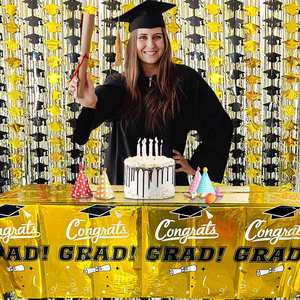 Manteles de Graduación Gatherfun, Decoraciones para Mesa de Fiesta, Plástico Impermeable, Rectangulares, Artículos para Fiesta de Graduación, 54x108 pulgadas - Product Image 1