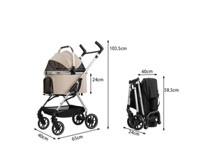 עגלת חיות מחמד מתקפלת וקלת משקל מדגם Mamago 306, עמידה במים, בעלת רשת נושמת, 4 גלגלים, קיבולת גדולה, מתאימה לכלבים וחתולים - Product Image 5