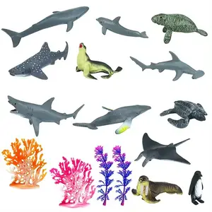 Großhandel Kunststoff 12P Minisimulation Meerespflanze Tier Hai Delfin Modell