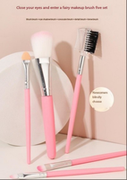 Ensemble de pinceaux de maquillage pour le visage à manche rose 5 pièces poudre lisse douce et forte pour la peau pour l'application de fond de teint ombre à paupières