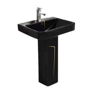 Juego de artículos sanitarios de estilo moderno, diseño de línea de oro negro, lavabo de Pedestal, lavabo de inodoro cuadrado, drenaje de trampa P para hoteles - Product Image 5
