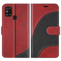 Étui portefeuille en cuir avec design pliable, fermoir magnétique, porte-cartes, motif animalier, rouge