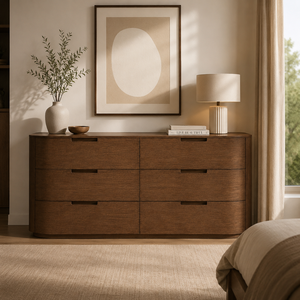 <span class=keywords><strong>Commode</strong></span> moderne <span class=keywords><strong>de</strong></span> luxe en <span class=keywords><strong>noyer</strong></span> courbé à 6 tiroirs avec poignées encastrées pour chambre principale ou projet <span class=keywords><strong>de</strong></span> villa - Product Image 2