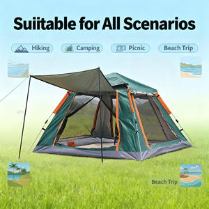 <span class=keywords><strong>Tente</strong></span> de camping automatique pliable, imperméable, respirante et coupe-vent, en tissu Oxford, pour 3-4 personnes, une seule couche, utilisable en toutes saisons - Product Image 2