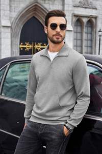 Quantité minimale de commande 50 demi-zip sweat hommes quart fermeture éclair à manches longues décontracté Polo sweat Slim Fit col montant chandails avec poche - Product Image 2