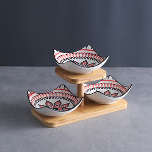 Cuenco para servir <span class=keywords><strong>de</strong></span> postre <span class=keywords><strong>de</strong></span> cerámica para fiesta <span class=keywords><strong>de</strong></span> boda, bandeja <span class=keywords><strong>de</strong></span> bambú, cuenco para cantar y aperitivos, juego <span class=keywords><strong>de</strong></span> 7 - Product Image 5