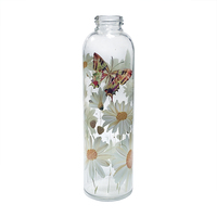 Bouteilles d'eau rondes en verre borosilicaté de 750ml, imprimées sur mesure, avec couvercle