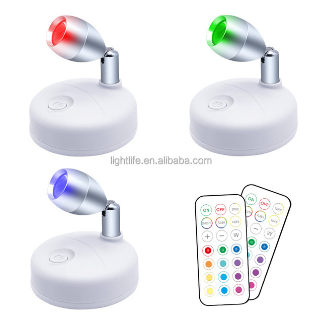 Mini Wireless LED Spotlights Indoor Battery Operated RGB Uplightting Picture Light with Remote for Artwork Painting Home