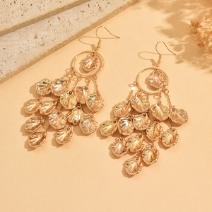 Nouvelle Arrivée <span class=keywords><strong>Boucles</strong></span> <span class=keywords><strong>d</strong></span>'<span class=keywords><strong>Oreilles</strong></span> Pendantes Exagérées en Alliage de Fer Plaqué Or avec Coquille et Long Pompon <span class=keywords><strong>pour</strong></span> Femme, Idéales <span class=keywords><strong>pour</strong></span> l'Été - Product Image 3