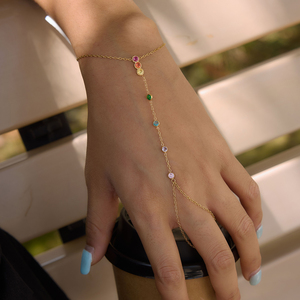 J&D Jewelry - Brazalete <span class=keywords><strong>de</strong></span> Acero Inoxidable con Circonitas <span class=keywords><strong>de</strong></span> Colores, Chapado en <span class=keywords><strong>Oro</strong></span> <span class=keywords><strong>de</strong></span> <span class=keywords><strong>18K</strong></span>, Cadena para el Dedo, Arnés <span class=keywords><strong>de</strong></span> Mano para Mujer - Product Image 1
