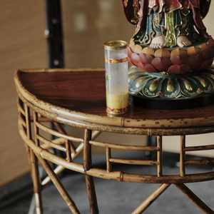 Meiluzhu Half Moon Platform Rattan <b>Console</b> <b>Table</b> Handmade Classical Style Entryway Stand - Product Image 4