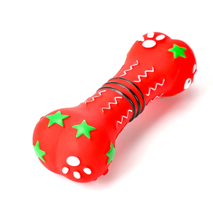 Fábrica al por mayor precio bajo plástico rojo verde masticar Molar cachorro juguetes interactivos en forma de hueso pata imprimir vinilo chirriante juguetes para perros - Product Image 6