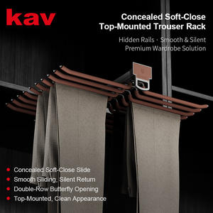 Porte-pantalons double à fermeture douce, à montage supérieur, avec glissière dissimulée pour quincaillerie de meuble de garde-robe - Product Image 1