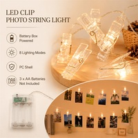 Guirlande lumineuse LED multicolore à piles avec 10 pinces, indice IP44, en plastique, 8 modes, pour chambre, fête et décoration cadeau