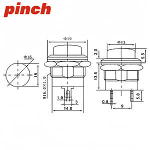 Interruptor de Botón Pulsador Pinch R13-507, Cabeza Redonda de 16 mm, Momentáneo, 2 Pines, Sin Bloqueo, Control Industrial - Product Image 2