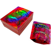 Sachets en Mylar holographiques exotiques de 3,5 g avec boîte, imprimés sur mesure, résistants aux enfants, en plastique et en aluminium, avec fermeture éclair, pour bonbons et produits comestibles