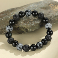 Nouveau produit : Bracelet tendance géométrique en pierre volcanique d'obsidienne, pierre flocon de neige, turquoise blanche et perles planètes pour couple