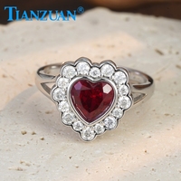 925 Silber Laborgezüchteter Rubin mit Moissanit-Halo-Ring Vintage Braut-Verlobungsring Moissanit-Schmuck für Damen