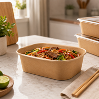 Bol à salade carré et rectangulaire en papier kraft, naturel, durable, biodégradable, écologique, jetable, robuste, pour la livraison de pain