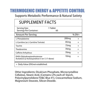 Tabletas Termogénicas Personalizadas para Quemar Grasa, L-Fenilalanina, 60 Unidades, Control del Hambre en Adultos, Apoyo al Metabolismo Muscular Magro, Energía - Product Image 2