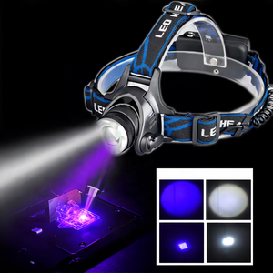 Lampada Frontale LED Ricaricabile con Luce Bianca e UV 395NM, Torcia <span class=keywords><strong>da</strong></span> <span class=keywords><strong>Testa</strong></span> con Sensore di Movimento, Zoom e 4 Modalità di Illuminazione - Product Image 2