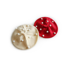 Bonnet tricoté style béret Pom Dot en acrylique chaud, forme champignon, pour jeunes filles, collection automne-hiver - Product Image 4