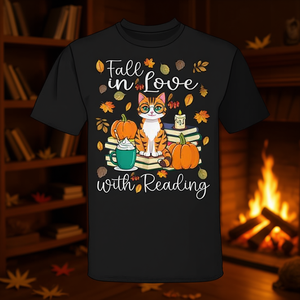 Camiseta de otoño con diseño de gato enamorado de la lectura y amante de los libros - Product Image 3