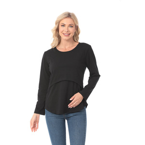 Haut d'allaitement pour femme enceinte à manches longues, double couche, col rond, en jersey doux, vêtements décontractés de <span class=keywords><strong>grossesse</strong></span>, vert - Product Image 6