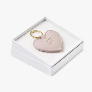 Factory wholesale custom logo designer heart keychain ring genuine leather pink keychain for cars