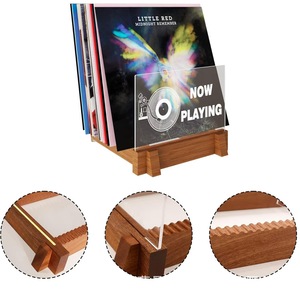 Wooden CD And Vinyl Record Display Rack Solid Wood <b>Desktop</b> Storage <b>Shelf</b> For Music Collection Now Playing Sign Holder - Product Image 1