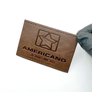 Etiquetas retrô duráveis de couro jeans com logotipo de marca própria em relevo, acessórios de vestuário personalizados, etiquetas de couro PU reciclado, pacotes