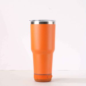 Gobelet isotherme en acier inoxydable orange 30 oz avec couvercle, design minimaliste - Product Image 1