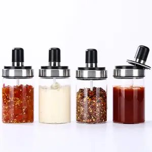 Réservoir d'saveur de vinaigre, récipient de cuisine avec cuillère pot à épices, réservoir de condiments, bouteilles avec couvercle et cuillères