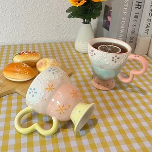 Nordic Style Hand-Painted Embossed <b>Ceramic</b> Goblet Mug with Polka Dots Porcelain <b>Cup</b> for Coffee Milk Oatmeal Business Gifts - Product Image 2