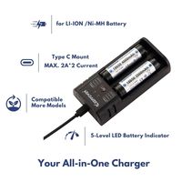 Cargador de batería de iones de litio Keeppower K2 de 2 ranuras para 18650/21700/26650 celdas QC3.0 carga rápida de alta velocidad 20W salida Universal