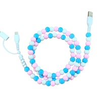 Câble de charge de téléphone personnalisé avec perles colorées, vert rose, type C, blindage tressé, longueur 1 m, transfert de données 2,4 A, 2-en-1