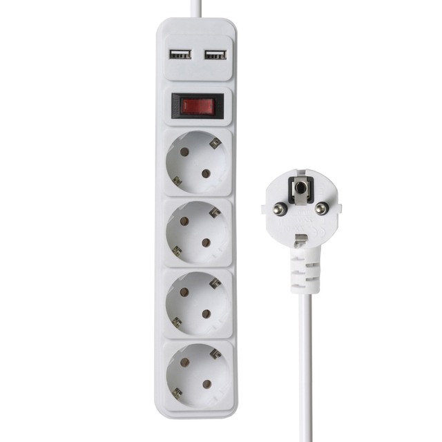 Euro Electric Extension Socket USB Power Strip Board Surge Protector