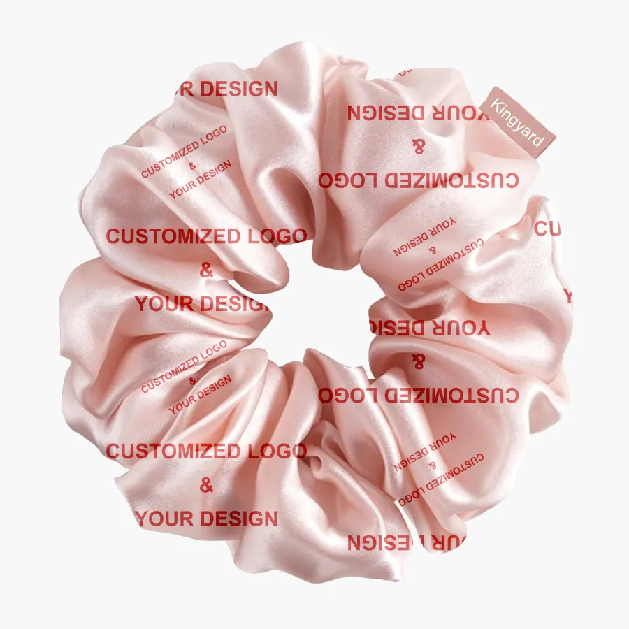 Lazos para el pelo de seda de bambú satinado scrunchie estampado de logotipo de texto personalizado creativo