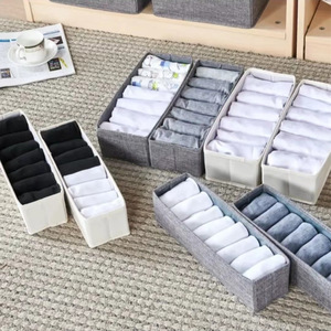 Foldable Cotton Linen Sock Storage Box Rectangular Lidless Stackable Drawer Organizer For Home <b>Wardrobe</b> Desktop Underwear - Product Image 2