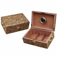 Humidor à cigares de luxe en bois de burl, boîte à cigares doublée de cèdre espagnol avec hygromètre et serrure, étui de rangement pour cigares en gros B2B