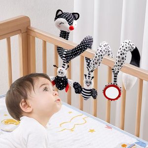 Jouet spirale noir et blanc à contraste élevé pour berceau de bébé avec clochettes, jouet sensoriel en peluche à suspendre pour poussette et lit de bébé - Product Image 6