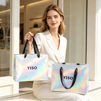 Sacs cadeaux en papier holographique or et argent de luxe avec poignée en ruban satiné pour la Saint-Valentin, la fête des mères