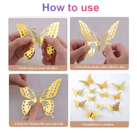 Autocollants muraux en PVC 3D en forme de papillon creux couleur or rose, lot de 12, pour décoration de mariage – Vente chaude, luxe