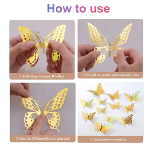Adhesivos de Pared de PVC con Diseño de Mariposas 3D en Oro Rosa, 12 Piezas, de Lujo, Ecológicos y Duraderos, Ideales <span class=keywords><strong>para</strong></span> Bodas, Cumpleaños y Halloween - Product Image 6