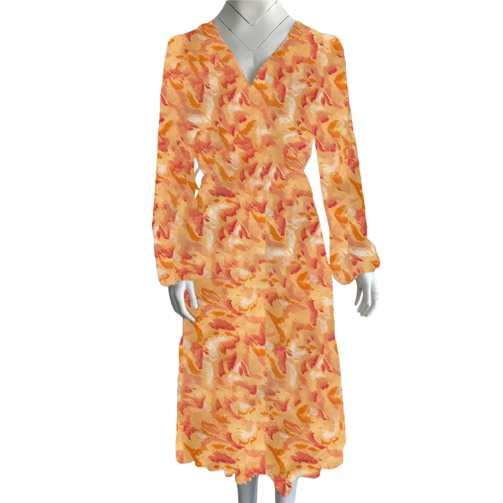 2022 gonne di rayon nuovo Design vendita calda autunno primavera floreale elegante abbigliamento donna manica lunga abiti Casual morbidi