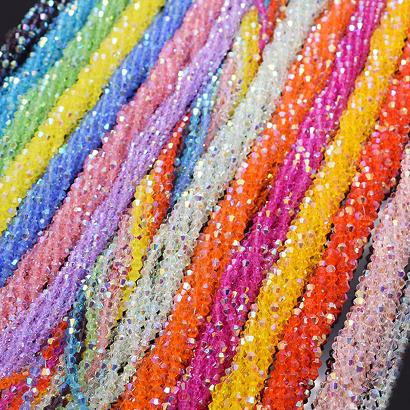 4mm 90pcs Half AB Color Bicone Crystal Glass Beads Loose Spacer Beads Austria Faceted Crystal Beads for Jewelry Making DIY